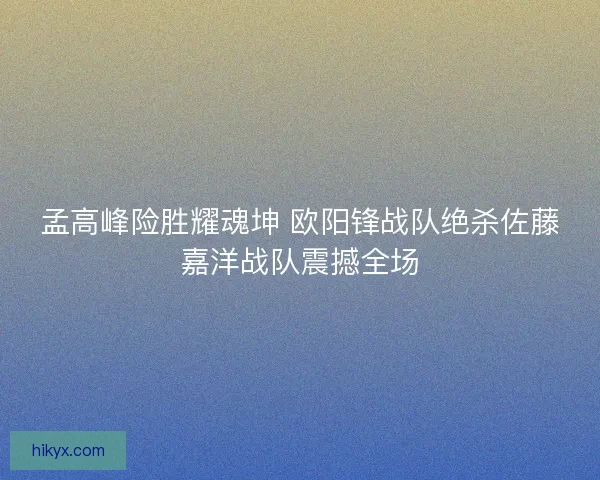 孟高峰险胜耀魂坤 欧阳锋战队绝杀佐藤嘉洋战队震撼全场